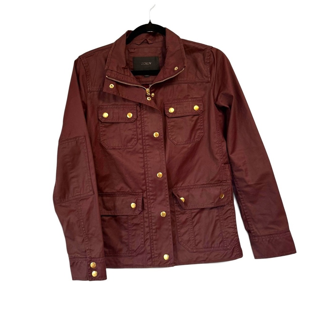 J.Crew Downtown Field Jacket Burgundy Maroon Cotton Utility Coat XS